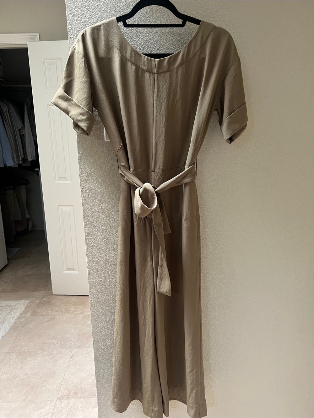 Everlane Khaki Green Tie-Waist Wide Leg Jumpsuit